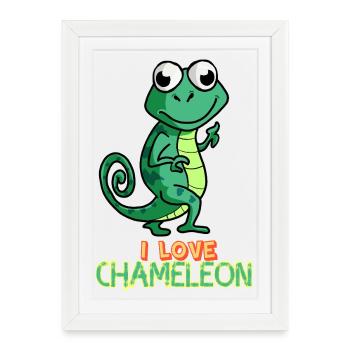 J’adore caméléon, lézard mignon, reptile animal de compagnie - Affiche encadrée (27 × 37 cm) - blanc - Devant