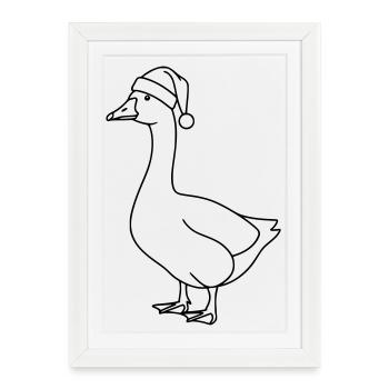 Goose with Santa Hat – Christmas Line Art - Framed poster (27 × 37 cm) - white - Front