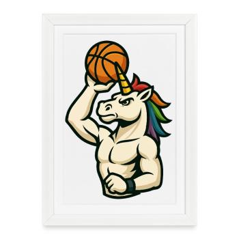 Dunking Unicorn Hoops - Framed poster (27 × 37 cm) - white - Front