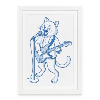 Rockkatze - Guitare - Affiche encadrée (27 × 37 cm) - blanc - Devant