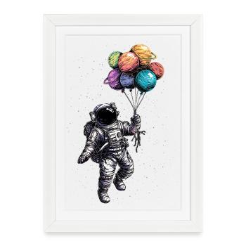 Astronaut and Colorful Balloon Bouquet - For Women - Framed poster (27 × 37 cm) - white - Front