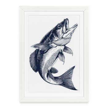 Perchoir sauteur | Motif de pêcheur vintage - Affiche encadrée (27 × 37 cm) - blanc - Devant