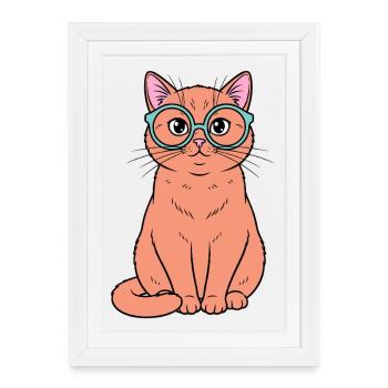 Ginger Cat in Teal Glasses - Framed poster (27 × 37 cm) - white - Front