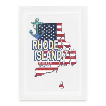Carte murale rétro des États-Unis du Rhode Island - Affiche encadrée (27 × 37 cm) - blanc - Devant