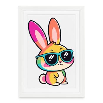 Lapin arcenciel en lunettes - Affiche encadrée (27 × 37 cm) - blanc - Devant