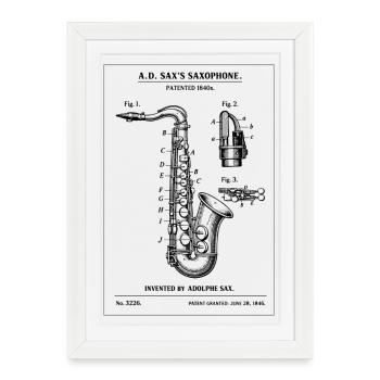 Conception du brevet du plan d’instrument de saxophone - Affiche encadrée (27 × 37 cm) - blanc - Devant
