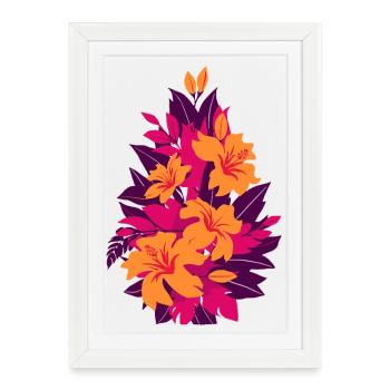 Fleurs de feu néon en hibiscus - Affiche encadrée (27 × 37 cm) - blanc - Devant