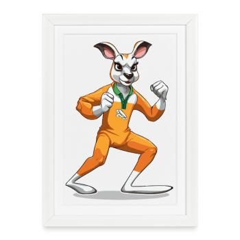 Salopette orange Kangaroo Battle Step - Affiche encadrée (27 × 37 cm) - blanc - Devant