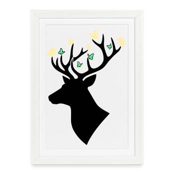Papillon tête de cerf Multicolore - Affiche encadrée (27 × 37 cm) - blanc - Devant