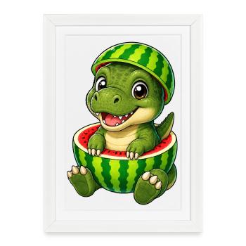 Cute T-Rex Dinosaur Cartoon Melon - Framed poster (27 × 37 cm) - white - Front