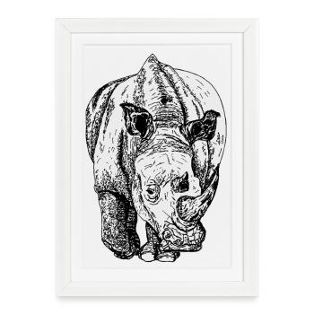 Dessin au trait du rhinocéros en noir et blanc - Affiche encadrée (27 × 37 cm) - blanc - Devant