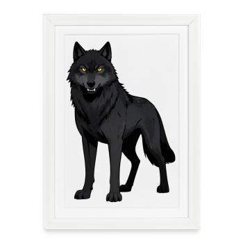 Loup noir aux yeux jaunes - Affiche encadrée (27 × 37 cm) - blanc - Devant