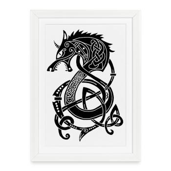 Viking Wolf Dragon (Black) - Framed poster (27 × 37 cm) - white - Front