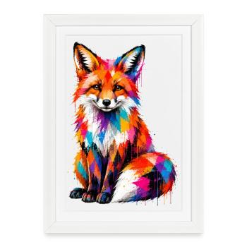 Colorful fox with splashes of color - Framed poster (27 × 37 cm) - white - Front