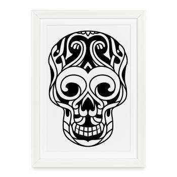crâne décoré tribal - Affiche encadrée (27 × 37 cm) - blanc - Devant