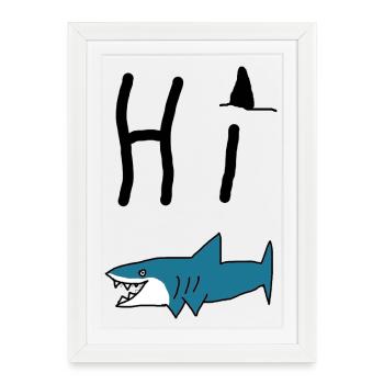 Requin Shark Salut Salut Salut Accueil Drôle Drôle - Affiche encadrée (27 × 37 cm) - blanc - Devant
