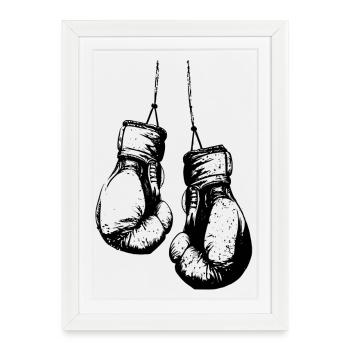 Gants de boxe suspendus noir - Affiche encadrée (27 × 37 cm) - blanc - Devant