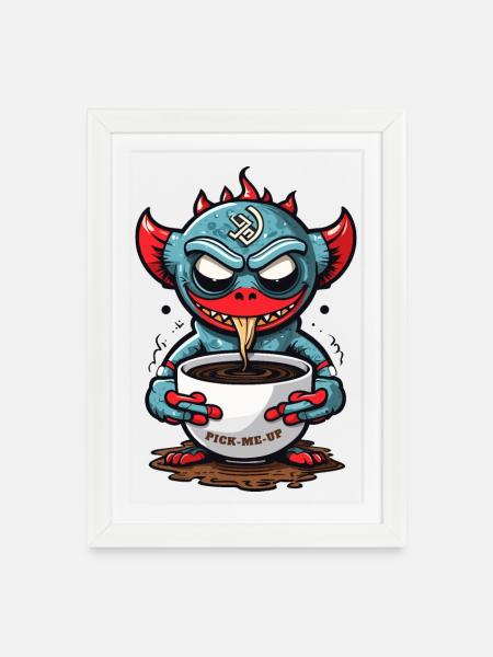 Kaffee Monster - Gerahmtes Poster (27 × 37 cm) - Weiß
