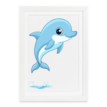 Baby blue dolphin jumping out of the water - Framed poster (27 × 37 cm) - white - Front