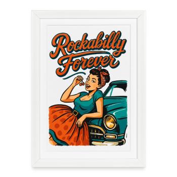 Rockabilly Forever Cerises Femme Cadeau des Années 50 - Affiche encadrée (27 × 37 cm) - blanc - Devant