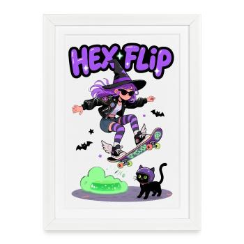 Hex Flip Witch Skateboard Design - Framed poster (27 × 37 cm) - white - Front