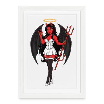 Devil Angel with Halo and Staff - Framed poster (27 × 37 cm) - white - Front