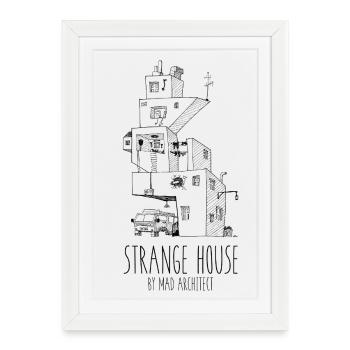 Strange House N°1 Black – Maison Surréaliste - Affiche encadrée (27 × 37 cm) - blanc - Devant