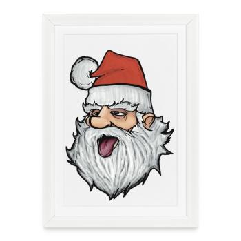 Drôle de Père Noël avec une casquette rouge - Affiche encadrée (27 × 37 cm) - blanc - Devant