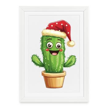 Cactus Noël Cactus Cactus Noël Chapeau de Noël - Affiche encadrée (27 × 37 cm) - blanc - Devant