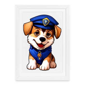 Policier canin - Affiche encadrée (27 × 37 cm) - blanc - Devant