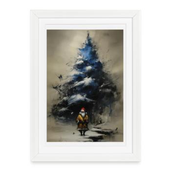 Night tree and winter Santa Claus - Framed poster (27 × 37 cm) - white - Front