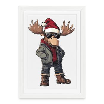 Elch Weihnachten Winter - Gerahmtes Poster (27 × 37 cm) - Weiß - Vorne