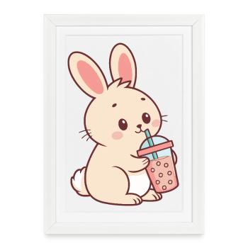 Lapin Bubble Tea Pastel - Affiche encadrée (27 × 37 cm) - blanc - Devant