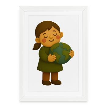 Little environmentalist with globe - Framed poster (27 × 37 cm) - white - Front