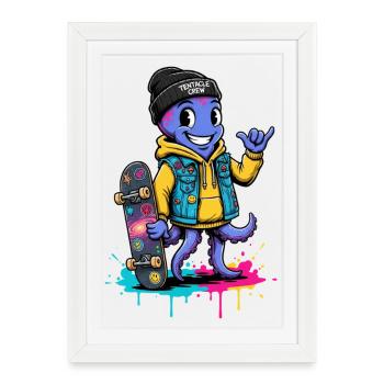 Dessin animé Tentacule Skate Crew - Affiche encadrée (27 × 37 cm) - blanc - Devant