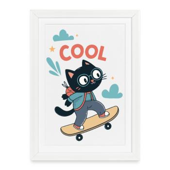 Skater Cat - Framed poster (27 × 37 cm) - white - Front