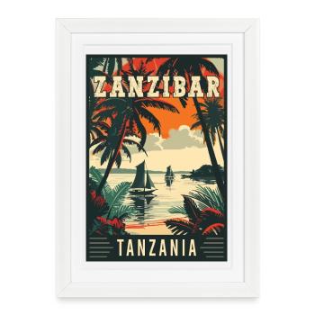 Zanzibar tropical en Tanzanie Art de voyage vintage - Affiche encadrée (27 × 37 cm) - blanc - Devant