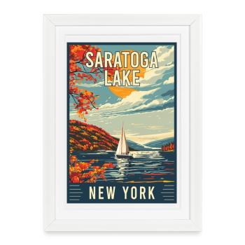 Découvrez le lac Saratoga dans l’État de New York - Affiche encadrée (27 × 37 cm) - blanc - Devant