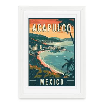 Découvrez Acapulco au Mexique Art de voyage tropical - Affiche encadrée (27 × 37 cm) - blanc - Devant