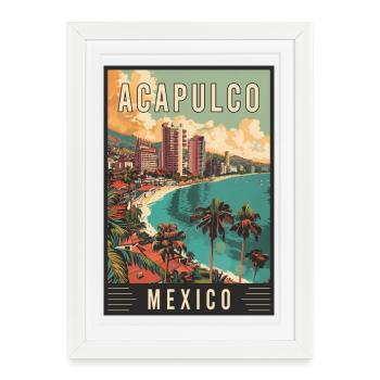 Découvrez Acapulco au Mexique : Art de voyage tropical - Affiche encadrée (27 × 37 cm) - blanc - Devant