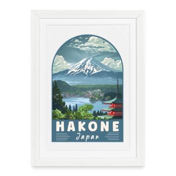 Découvrez Hakone au Japon : paysage artistique de voyage - Affiche encadrée (27 × 37 cm) - blanc - Devant