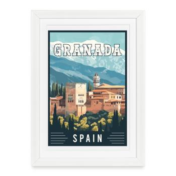 Découvrez Grenade en Espagne : beauté de l’Alhambra - Affiche encadrée (27 × 37 cm) - blanc - Devant