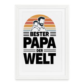 Le meilleur papa du monde dans un coucher de soleil rétro - Affiche encadrée (27 × 37 cm) - blanc - Devant