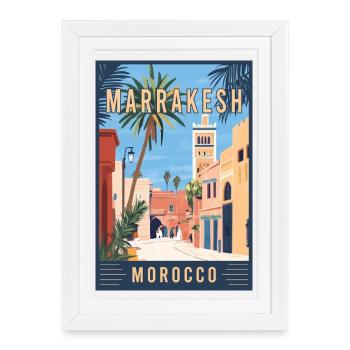 Explorez les souks vibrants de Marrakech au Maroc - Affiche encadrée (27 × 37 cm) - blanc - Devant
