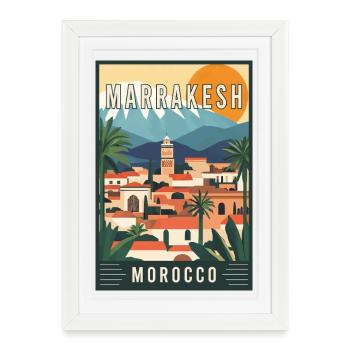 Découvrez les souks vibrants de Marrakech au Maroc - Affiche encadrée (27 × 37 cm) - blanc - Devant
