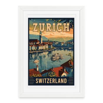 Visit Zurich in Switzerland - Vintage Travel Art - Framed poster (27 × 37 cm) - white - Front
