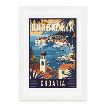 Découvrez Dubrovnik en Méditerranée en Croatie - Affiche encadrée (27 × 37 cm) - blanc - Devant