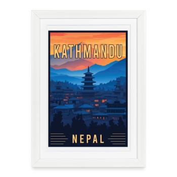 Découvrez le charme mystique de Katmandou au Népal - Affiche encadrée (27 × 37 cm) - blanc - Devant