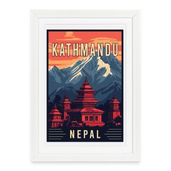 Découvrez le charme mystique de Katmandou au Népal - Affiche encadrée (27 × 37 cm) - blanc - Devant