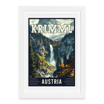 Découvrez la majestueuse cascade de Krimml en Autriche - Affiche encadrée (27 × 37 cm) - blanc - Devant
